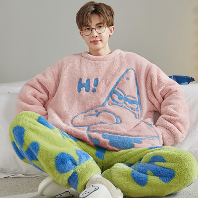 卡通睡衣冬季珊瑚绒男士加厚加绒