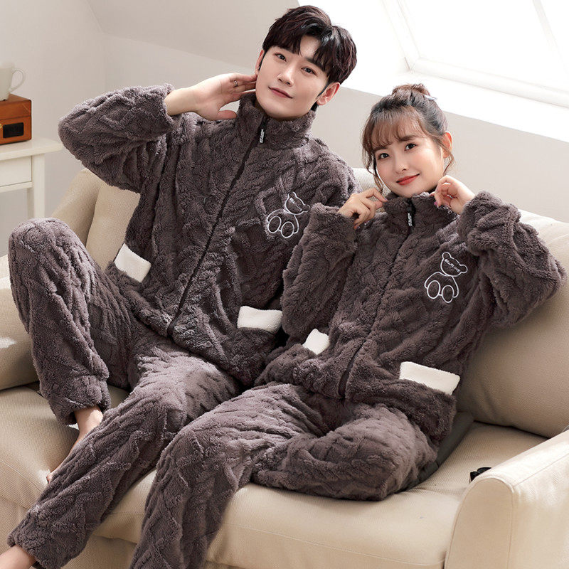 珊瑚绒情侣睡衣男女款加厚加绒