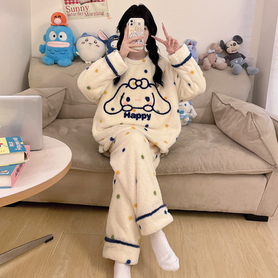 珊瑚绒睡衣女士秋冬季套头加厚