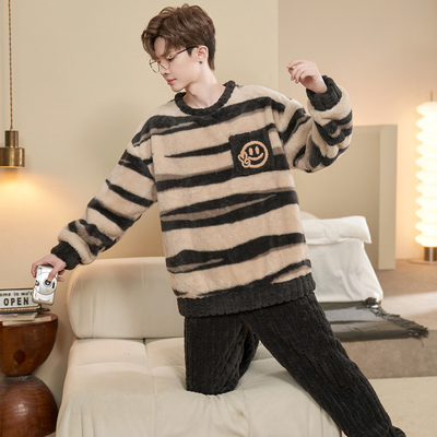 珊瑚绒睡衣男士秋冬季加厚加绒