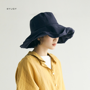 夏季渔夫帽女韩版百搭日系防晒遮阳帽休闲太阳帽子女遮脸大沿纯色