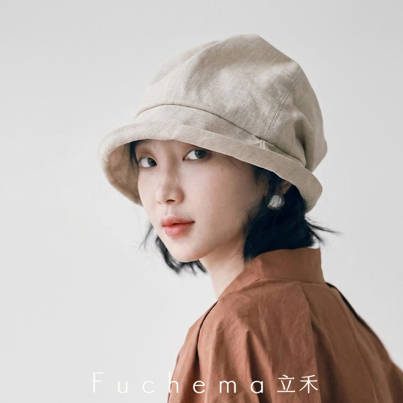 FUCHEMA 日系文艺棉麻渔夫帽女秋季新款百搭透气轻薄防晒遮阳帽子