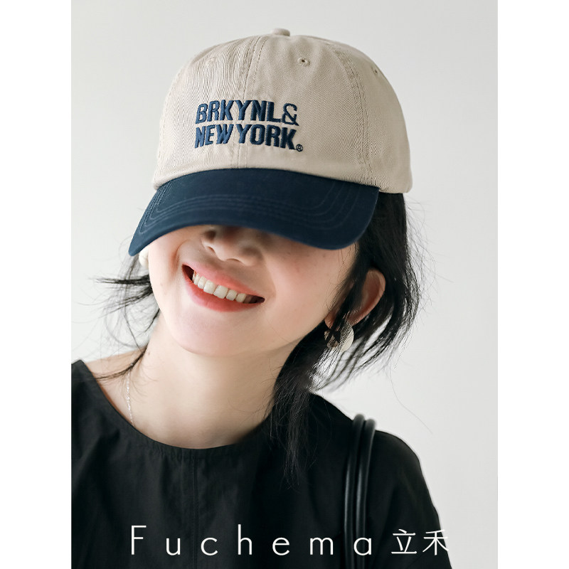 FUCHEMA 复古百搭英文刺绣棒球帽女夏季逛街防晒遮阳帽时尚鸭舌帽