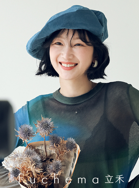 FUCHEMA 日系文艺棉质贝雷帽女秋冬季新款百搭复古显脸小云朵帽子