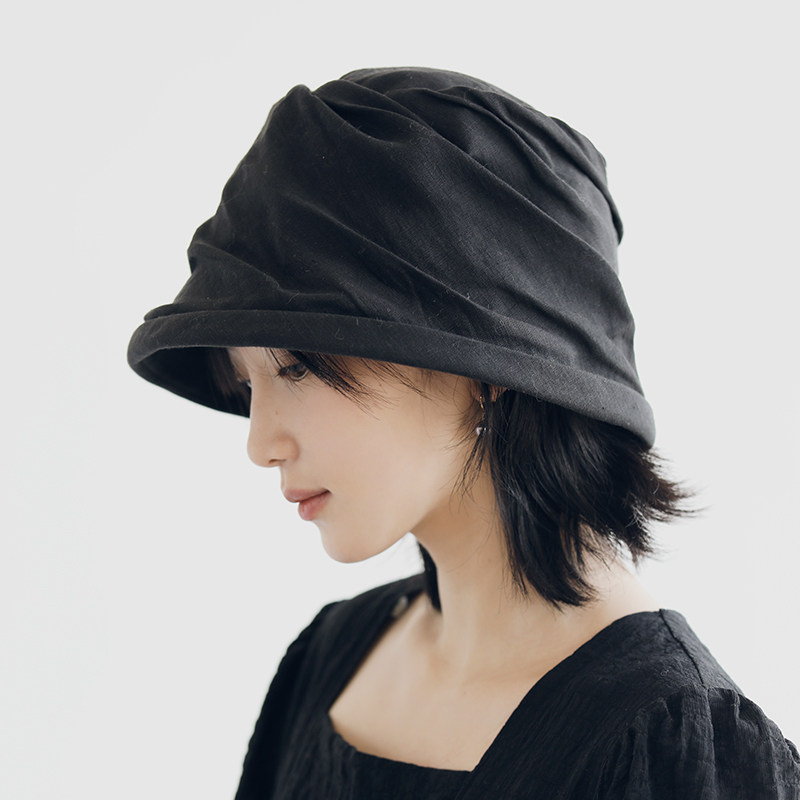 设计师自留款褶皱棉麻帽子女