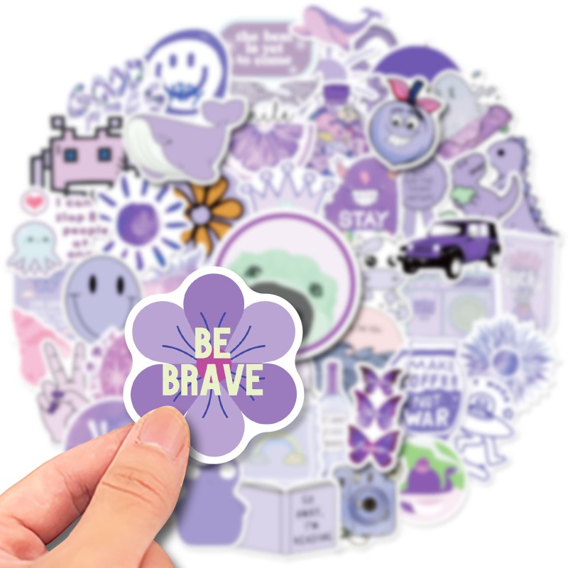 50张紫色小清新世界VSCO卡通贴纸行李箱笔记本水杯头盔手机壳装饰