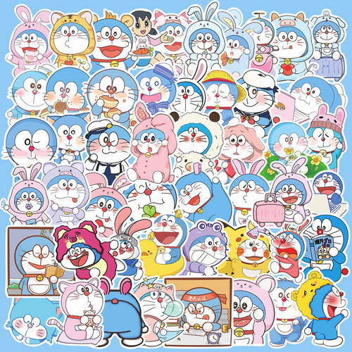 50张可爱哆啦A梦超萌蓝胖子儿童卡通贴纸笔记本水杯手机防水装饰