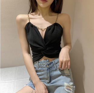 小吊带背心女外穿夏收腰西装内搭简约打底美背性感钻链条针织上衣