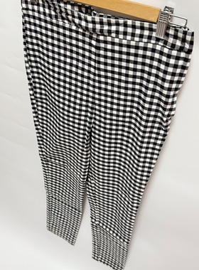 复古韩女子萱stradivarius春秋黑白格百搭高腰显瘦直筒裤长裤
