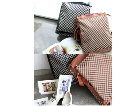 东大门韩国棋盘格棕色老花双肩包