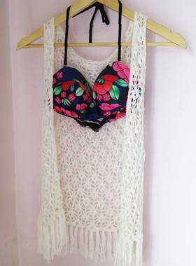 6ixty 8ight法国68海边沙滩度假白色针织镂空外套比基尼罩衫