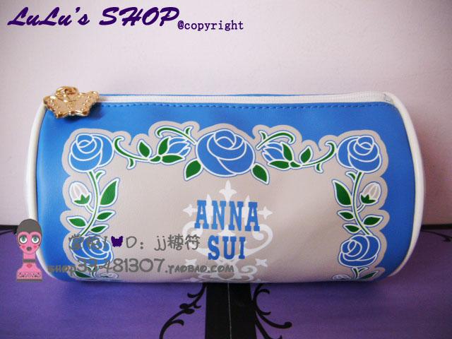 Anna sui安娜苏魔顏精灵蔷薇花图腾圆筒化妆包蓝色