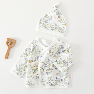 0-3月新生婴幼儿纯棉半背衣A类无骨初生宝宝和尚服春秋上衣服胎帽