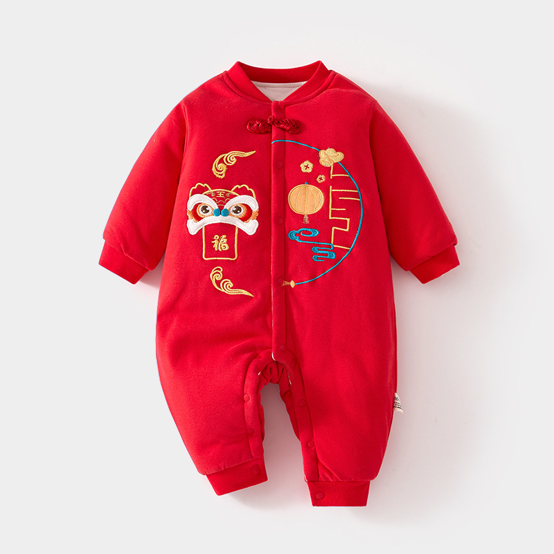 0-2岁婴幼儿纯棉120克夹棉连体衣A类男女宝百天周岁新年连身哈衣 - 封面