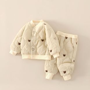 A类宝宝120克夹棉加厚棉袄儿童外穿棉衣棉裤 2岁婴幼儿绗棉套装