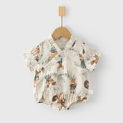 0-2岁夏季薄款斜襟系带包屁衣