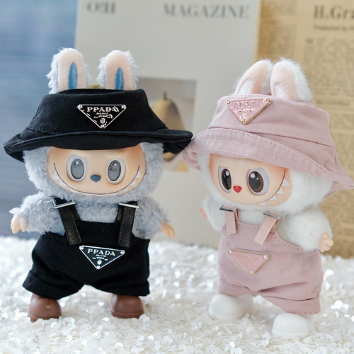 labubu娃衣五件套 搪胶公仔挂件娃娃衣服一代/坐坐派对背带裤套装