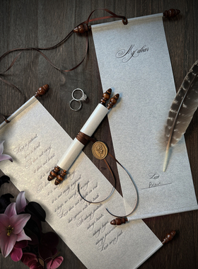 MarrySo 复古创意贺卡高端婚礼拍照道具卷轴誓言卡欧式结婚请帖