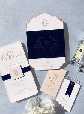 Marryso 高端定制丝绒结婚请柬 红色创意请帖蓝色烫金信封 海洋风