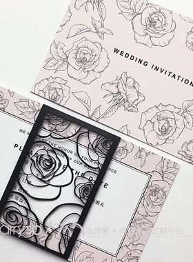 MarrySo 法式 高端定制 镂空请帖婚礼 粉色欧式请柬 邀请函商务