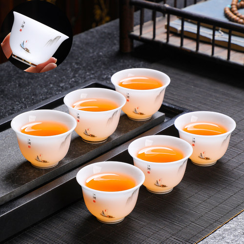 高端冰种玉瓷功夫小茶杯6只装