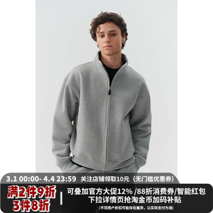 MIDASHAND500g重磅抓绒男士卫衣拉链外套秋季立领夹克男boxy上衣