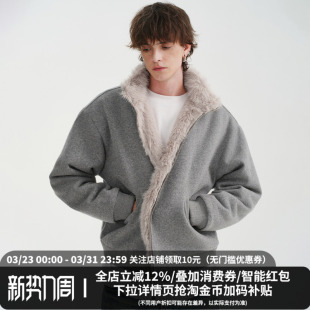 双面穿工装 外套冬短款 立领夹克加厚 羊毛座山雕棉服男士 MIDASHAND