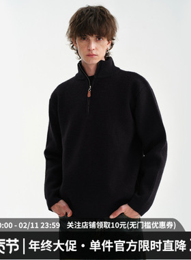 MIDASHAND aw重磅男士立领毛衣老钱复古罗纹半拉链针织衫男女同款