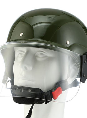 祥鹰军绿色德式面罩头盔保安器材正品防暴全盔带透明面罩加强防爆