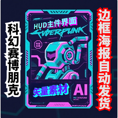 科幻未来机械机能赛博朋克风标签边框海报排版AI矢量设计模板素材