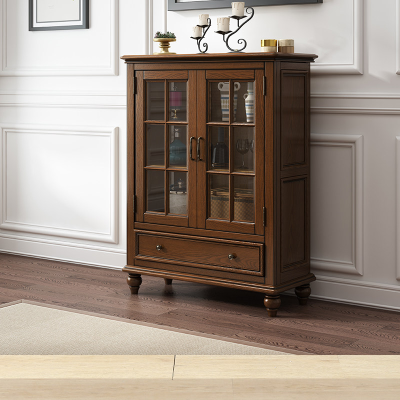 卡万利美式实木酒柜小户型客厅家具双门储物餐边柜简约玻璃门酒柜