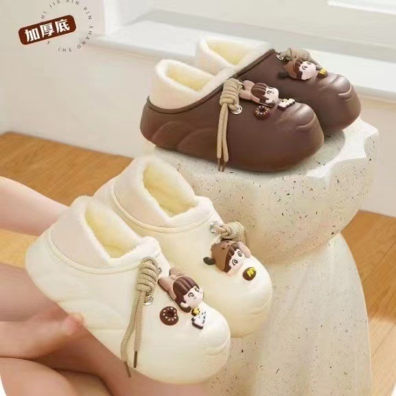 冬季软底卡通防水棉拖鞋EVA加绒保暖可爱881-5娃娃款厚底2024新款