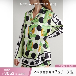 AZFactory 女印花桑蚕丝衬衫 PORTER颇特 NET 款 睡衣NAP 式 经典