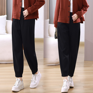 黑色休闲百搭萝卜裤 宽松束脚裤 女2024秋季 高腰哈伦裤