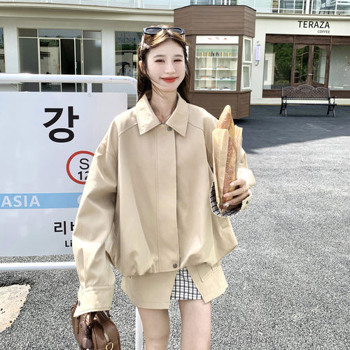 韩系高级卡其色两件套女秋季氛围感工装外套洋气套装穿搭时髦慵懒