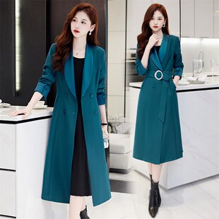 高级感西装 通勤收腰显瘦气质外套 领双排扣风衣女中长款