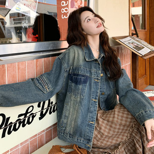 复古风牛仔外套女春季 纽扣夹克 水洗蓝色短外套长袖