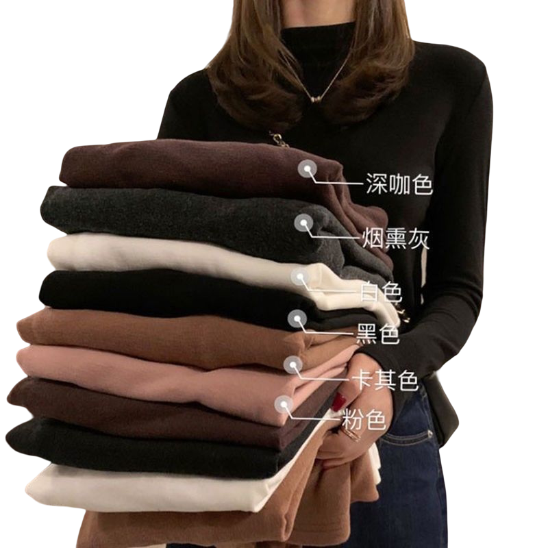 特大码胖MM2-300斤德绒半高领打底衫女秋冬外穿内搭加厚保暖上衣