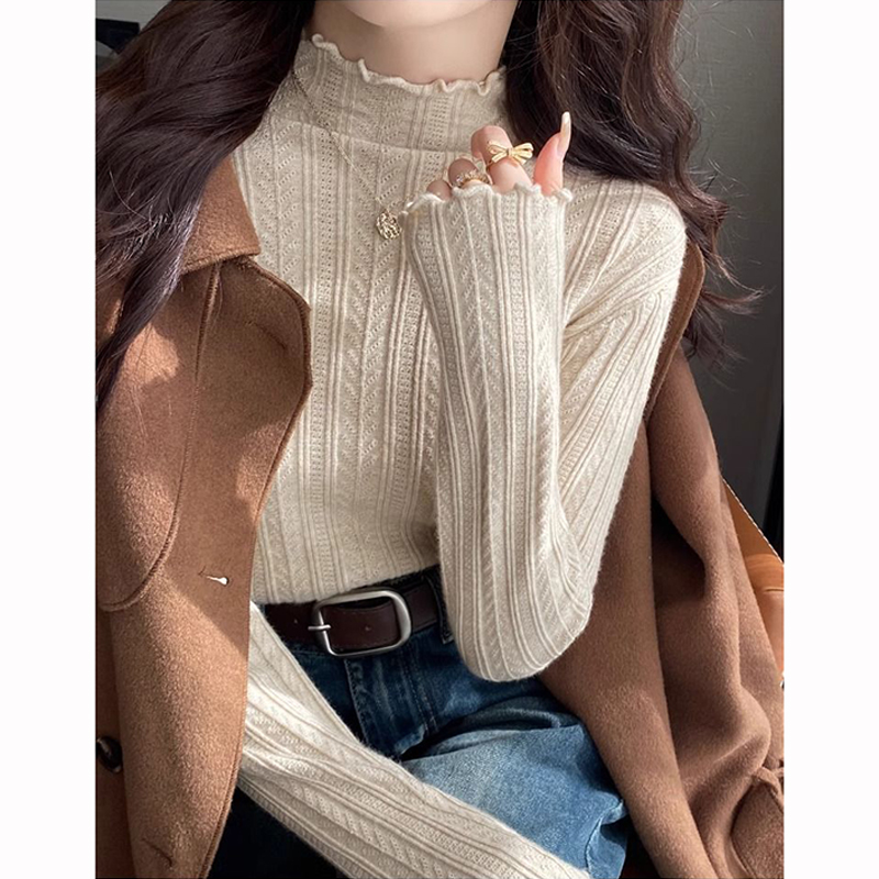 特大码300斤打底衫女木耳边毛衣