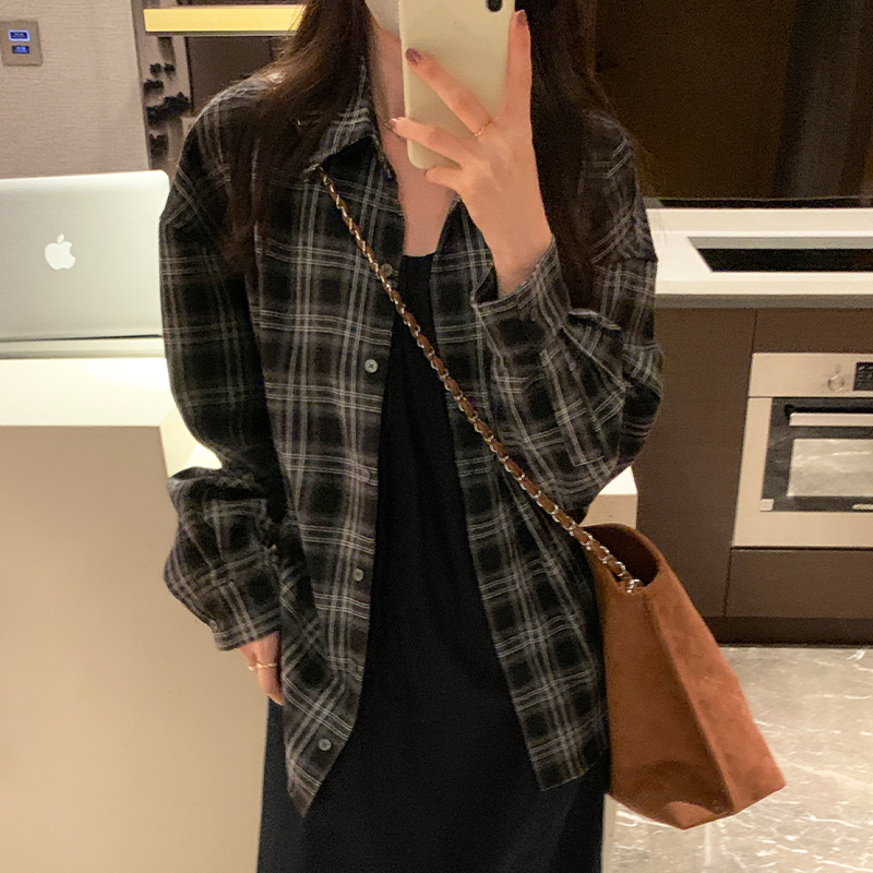 特大码300斤黑色格纹衬衫女