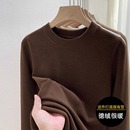 胖mm特大码 女秋冬加绒加厚显瘦洋气上衣 300斤圆领双面德绒打底衫