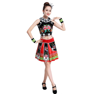 苗族演出服女民族风刺绣彝族侗族百褶裙云南少数民族舞蹈表演服装