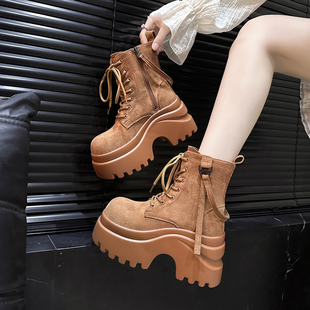 超高跟马丁靴女款2025新款秋季复古时尚百搭显瘦厚底小个子短靴子