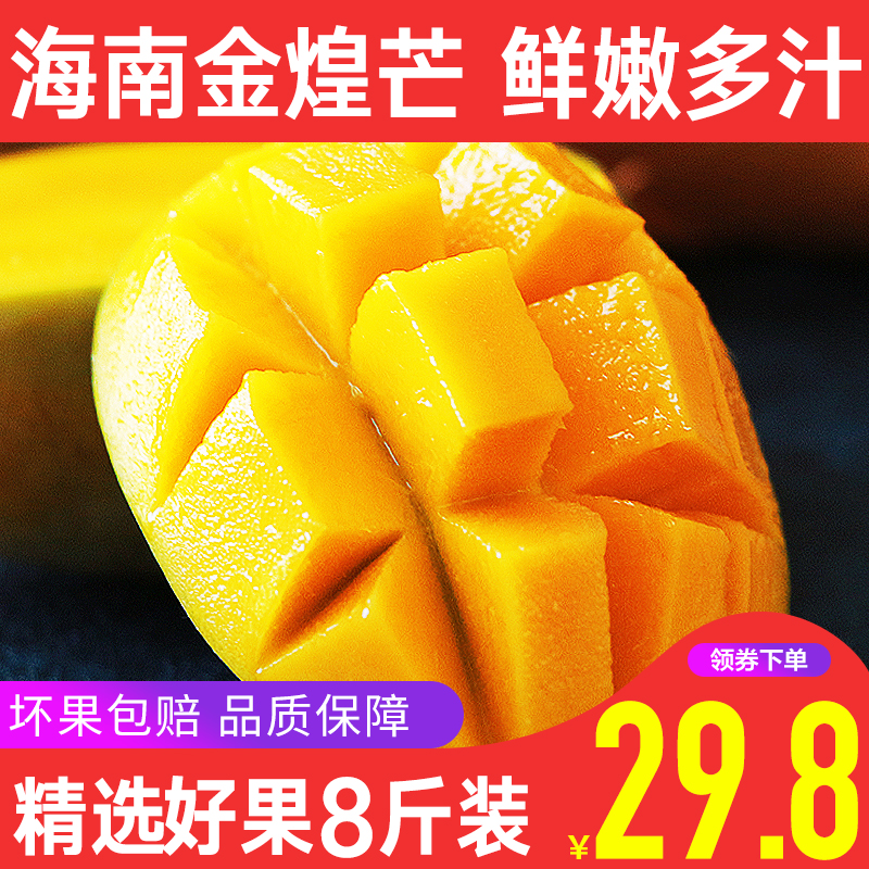 【聚小美】海南金煌芒果 当季水果应季芒果新鲜整箱8斤装批发包邮