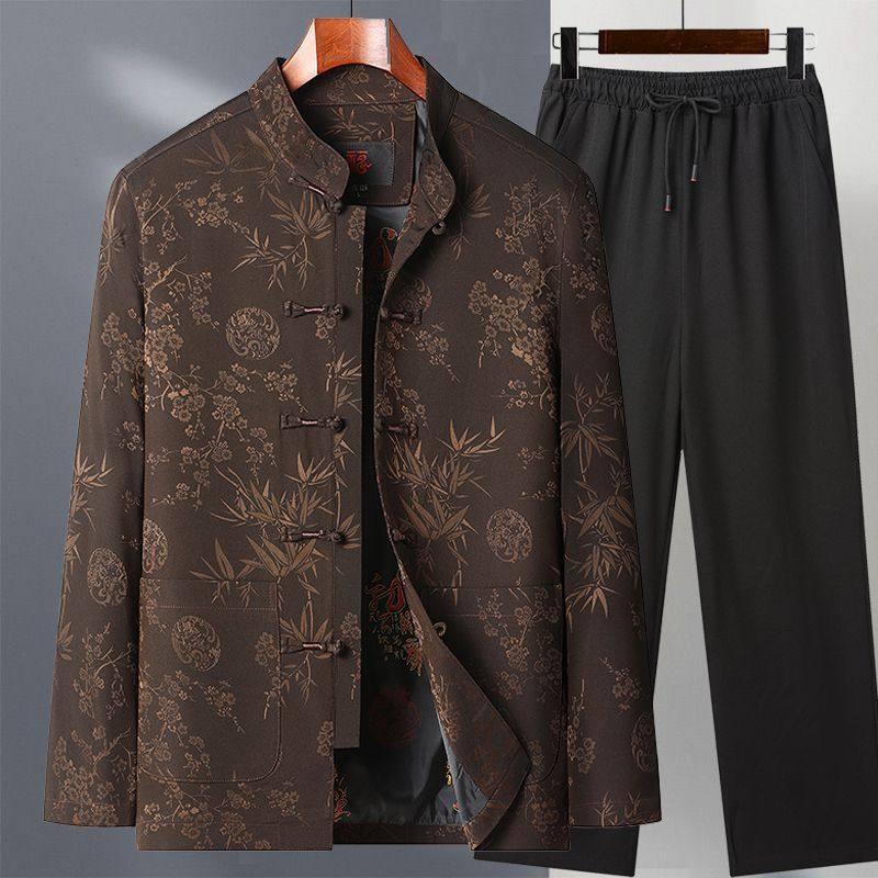 唐装男中老年中国风汉服爸爸秋装夹克套装外套爷爷春秋老年人衣服