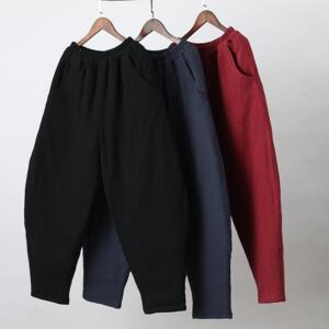 宽松加肥大码冬季棉麻棉裤男中国风夹棉加厚哈伦裤小脚裤萝卜裤男