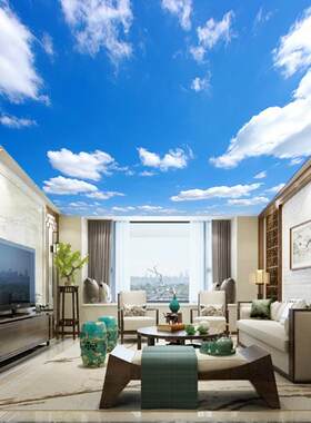 蓝天白云墙纸棚顶墙布客厅电视背景佛堂壁画天花板吊顶天空壁纸