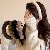 秋冬毛绒纯色发箍女高颅顶蓬松压发洗脸头箍时尚 带齿防滑发捆发卡