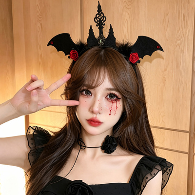 万圣节玫瑰恶魔角发箍cos装扮
