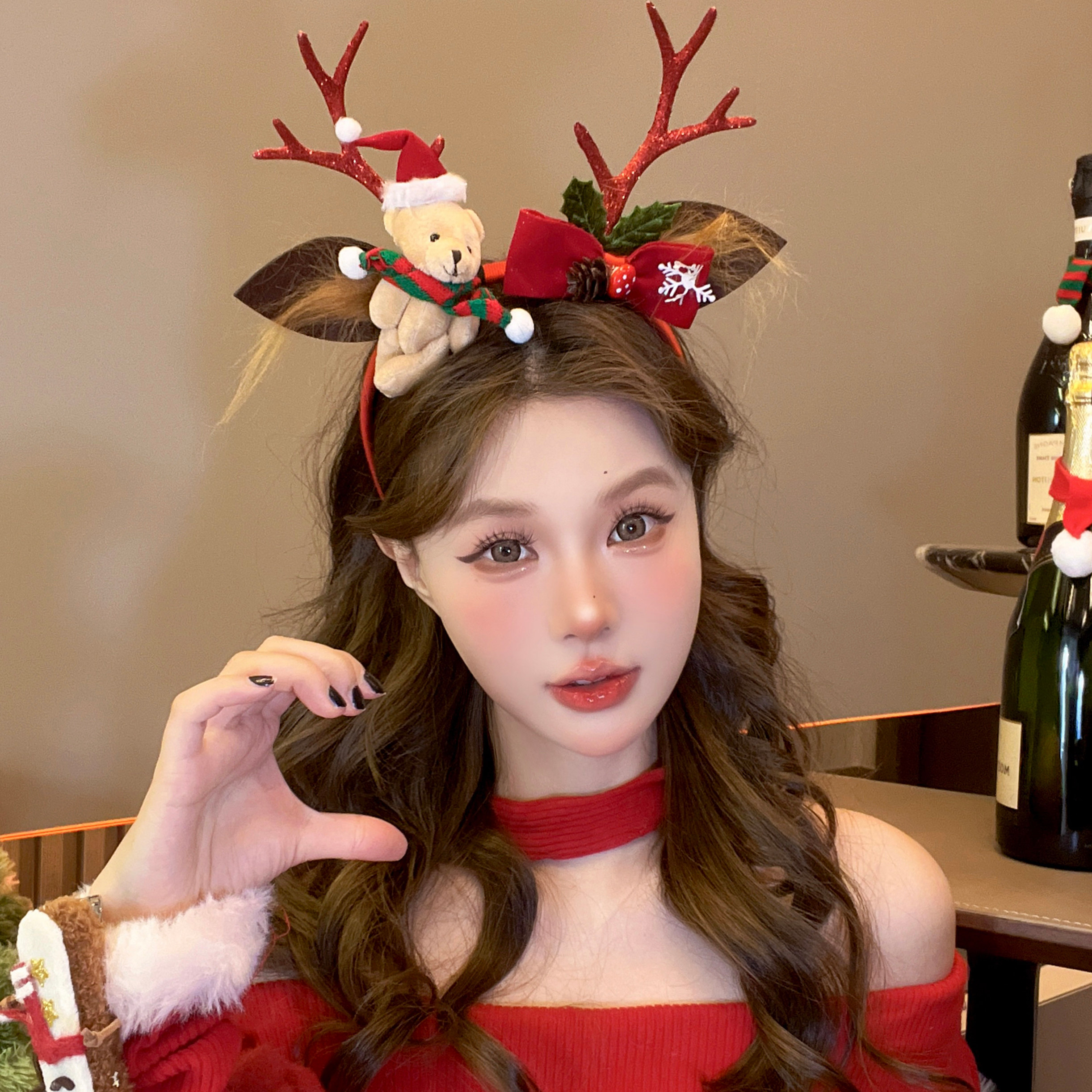 圣诞头饰鹿角小熊发箍森系麋鹿